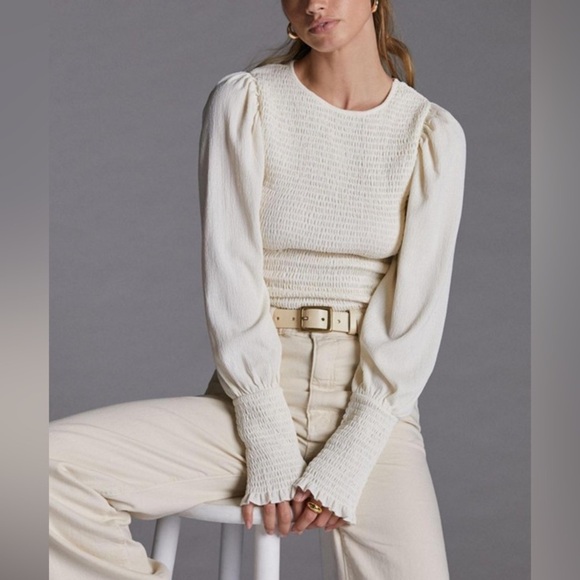 Anthropologie Tops - Anthropologie Ivory Smocked Top